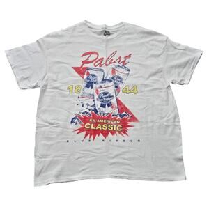 Pabst Blue Ribbon "1844 American Classic" White Graphic T-Shirt Vintage Tee